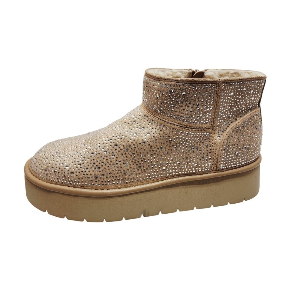 Wild Fable Womens Gold Glitter Studded Shearling-Lined Ankle Boots Size 10